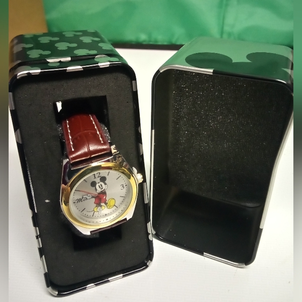 Mickey Mouse Watch With Brown Leather Band.
